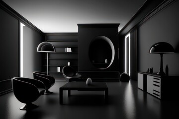 black and white living room with luxury furniture. Generative AI
