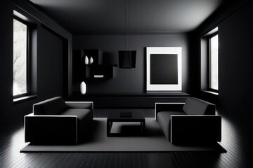 black and white living room with luxury furniture. Generative AI