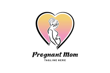 Pregnancy logo design, hand drawn pregnant woman silhouette logo vector illustration in love