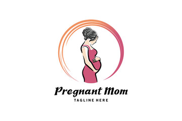 Pregnancy logo design, creative hand drawn pregnant woman silhouette logo vector illustration