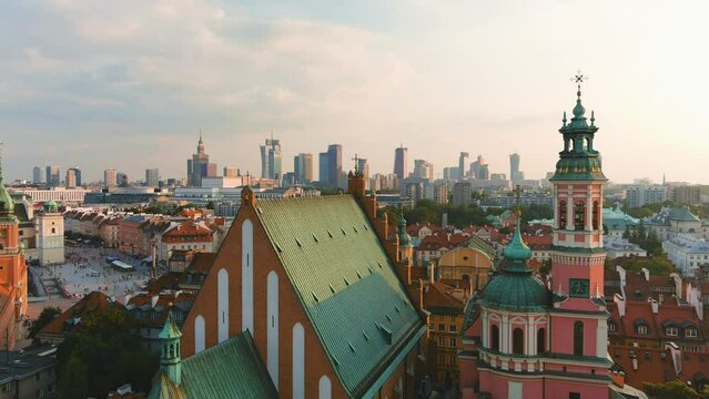 Aerial sunset view of Archcathedral Basilica of St. John Baptist in Warsaw