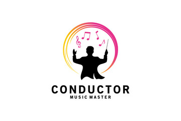 Orchestra conductor man silhouette logo design, choir conductor vector symbol