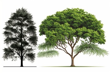 Obraz premium For use in landscape and architectural plan drawings, items for the environment and garden, and tree elevation, a green tree side view is separated on a white background. Generative AI