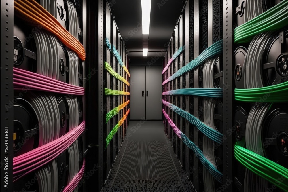 Poster tape storage in the room of the internet data center. generative ai