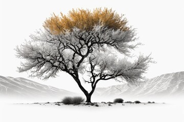 lone tree against a white background. Generative AI