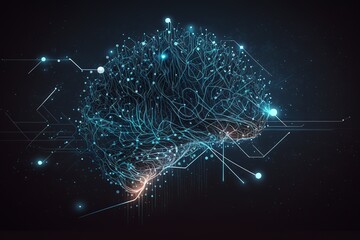 Artificial intelligence. The neural network processes the data. Future technologies. Futuristic illustration. Generative art.