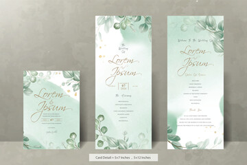 Set of greenery Wedding Invitation Card Template with Eucalyptus Leaves