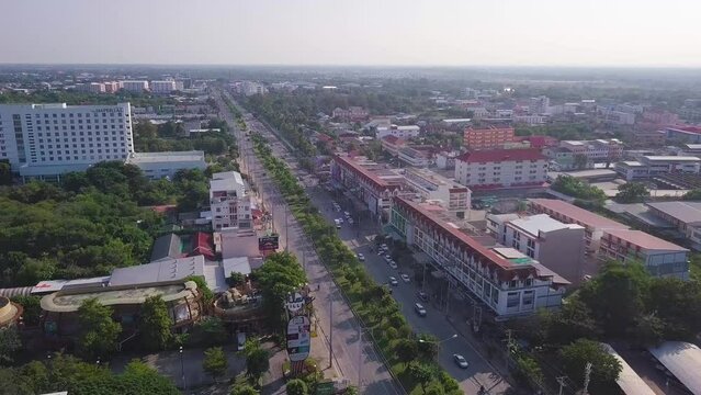 Thailand City Aerial Drone Footage. Kohn Kaen.  Nakhon Ratchasima.  Daytime.