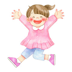 両手を上げて元気にジャンプをする女の子のイラスト