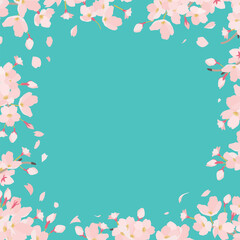 桜　中抜きフレーム　青空　正方形