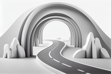 3D rendering of a curved road on white background.