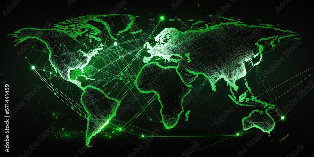 Poster virtual earth with lines and particles. big data network link green technology abstract backdrop. ge
