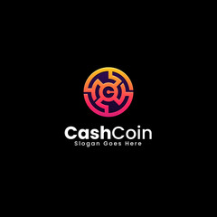Vector Logo Illustration Cash Coin Gradient Line Art Style