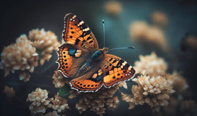 Fototapeta na wymiar Butterflies sitting on top of a flower, Generative Ai