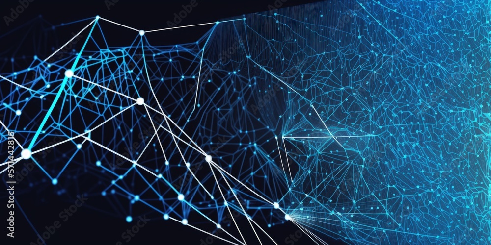 Poster background of connect technology and an abstract blue polygon tech network. background with an abstr