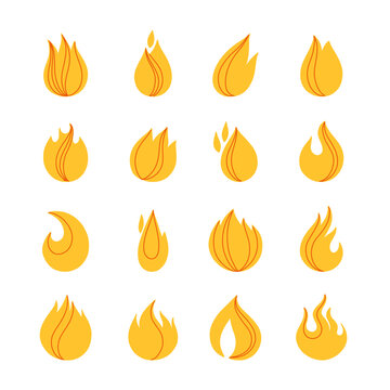 Fire flames, set of icon elements, simple shape pictograms