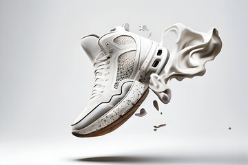 Flying sneakers presentation with splashing background Generative AI