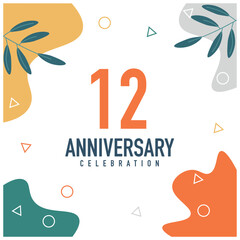 12th anniversary celebration vector colorful design  on white background abstract illustration