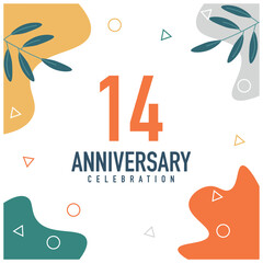 14th anniversary celebration vector colorful design  on white background abstract illustration