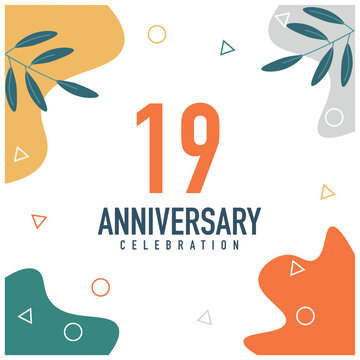 19th anniversary celebration vector colorful design  on white background abstract illustration