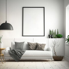 Scandinavian Style Interior Design with Poster Frame Mock Up - Created with Generative AI