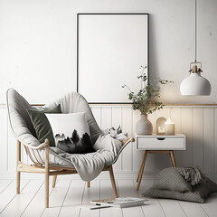 Scandinavian Style Interior Design with Poster Frame Mock Up - Created with Generative AI