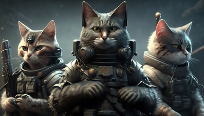 Cats Ready for Battle with Advanced Weapons and Tools in the New World