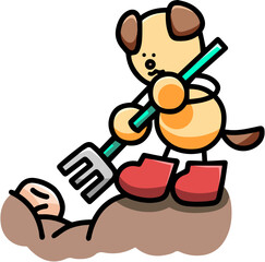 収穫をするわんまるのイラスト　犬
