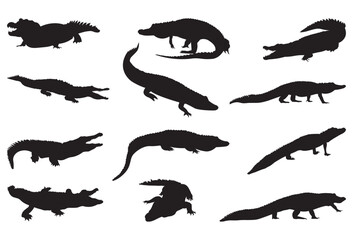 Crocodile silhouette vector illustration set.