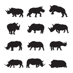 Set rhino silhouette vector illustration