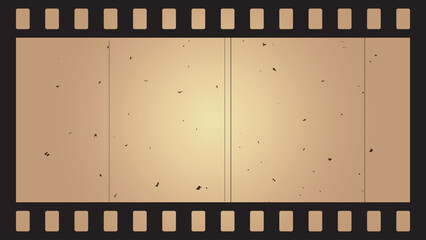 古い映画フィルム、汚れや傷のある茶色いベクター背景イラスト