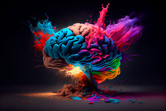 Concept art of a human brain exploding with knowledge and creativity. Generative ai