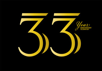 33 years anniversary celebration logotype gold color vector, 33th birthday logo,33 number, anniversary year banner, anniversary design elements for invitation card and poster. number design vector