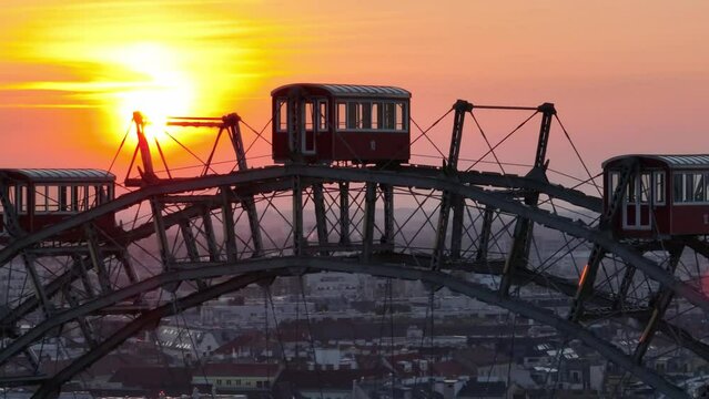 Wien Prater during beautiful sunset, closeup shot of Vienna biggest attraction.