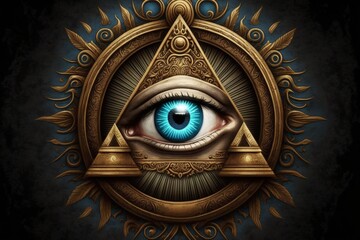 (The Eye of Providence, Eye of Omniscience, Luminous Delta, and Oculus Dei) is the all seeing eye of God. ancient mystical sacral symbol of the Freemasonry and Illuminati. Generative AI