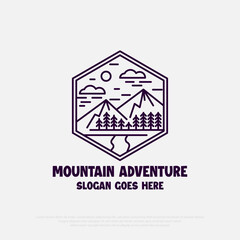 Bear mountain logo design vector, line art logo for outdoor adventure icon illustration