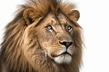 Obraz na płótnie Canvas 8 year old Panthera leo lion in closeup on a white background. Generative AI