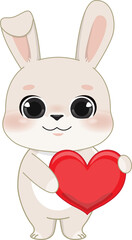Happy Valentine s day with cute cartoon little Valentine rabbit in love holding heart  cartoon character PNG