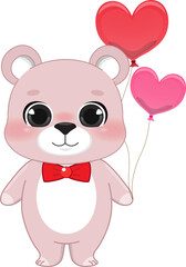 Happy Valentine s day with cute cartoon little Valentine pink bear in love holding heart balloon cartoon character PNG