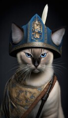Obraz premium Majestic Animal Tonkinese Shogun in Samurai Armor: A Depiction of Japanese Culture, Armor, Feudal Japan, Bushido, Warrior, Castle, Shogun, Feudal Lord, Ronin (generative AI)