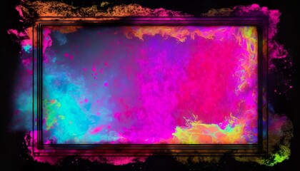 Colorfull Acrylic Paint Splash, Dark Colorful Abstract Texture with Neon Light Created with Generative AI Technology
