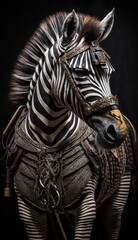 Majestic Animal Zebra Shogun in Samurai Armor: A Depiction of Japanese Culture, Armor, Feudal Japan, Bushido, Warrior, Castle, Shogun, Feudal Lord, Ronin (generative AI)