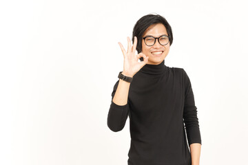 Showing OK Sign Of Handsome Asian Man Isolated On White Background