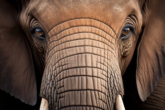 a close up of an african elephant's face (Loxodonta africana). Generative AI