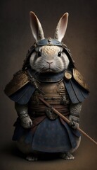 Fototapeta premium Majestic Animal bunny Shogun in Samurai Armor: A Depiction of Japanese Culture, Armor, Feudal Japan, Bushido, Warrior, Castle, Shogun, Feudal Lord, Ronin (generative AI)