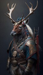 Majestic Animal Elk Shogun in Samurai Armor: A Depiction of Japanese Culture, Armor, Feudal Japan, Bushido, Warrior, Castle, Shogun, Feudal Lord, Ronin (generative AI)