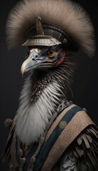 Majestic Animal Emu Shogun in Samurai Armor: A Depiction of Japanese Culture, Armor, Feudal Japan, Bushido, Warrior, Castle, Shogun, Feudal Lord, Ronin (generative AI)