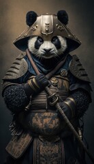 Majestic Animal Panda Shogun in Samurai Armor: A Depiction of Japanese Culture, Armor, Feudal Japan, Bushido, Warrior, Castle, Shogun, Feudal Lord, Ronin (generative AI)