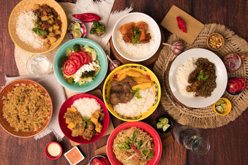 Assorted food plates Peru traditional comfort food buffet table