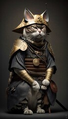 Fototapeta premium Majestic Animal Singapura Shogun in Samurai Armor: A Depiction of Japanese Culture, Armor, Feudal Japan, Bushido, Warrior, Castle, Shogun, Feudal Lord, Ronin (generative AI)